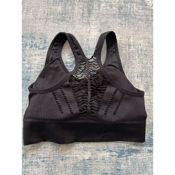 Bebe Black Ribbed Knit Athletic Sports Bra w Cut Outs Large - Picture 7 of 7